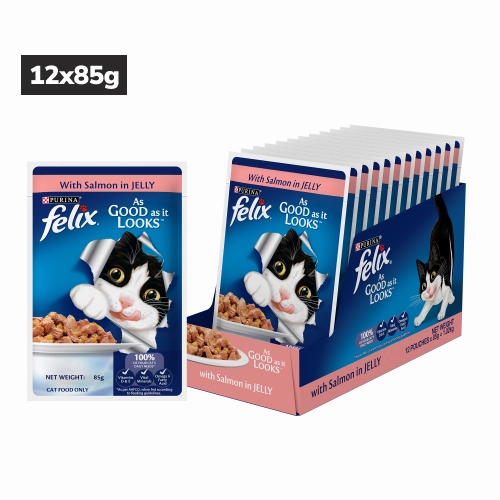 Purina Felix Salmon Jelly Adult Wet Food, Me O Creamy Chicken Liver Treats Cats Combo