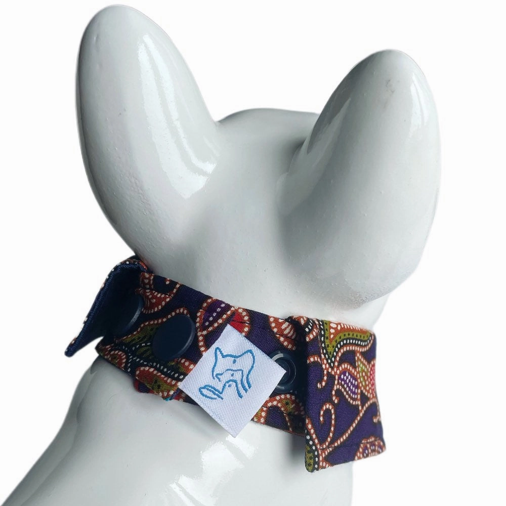 RuffCo Handcrafted Bowtie Button Collar For Cats & Dogs (Blue Batik)