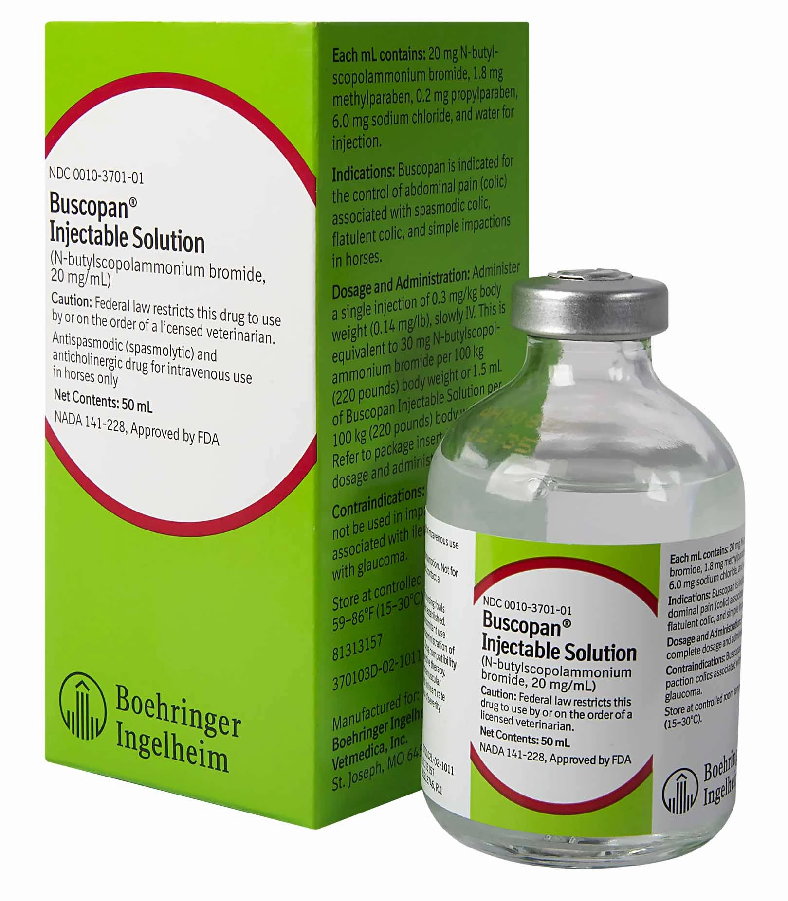 Rx Buscopan Injectable Solution for Horses, 50 mL
