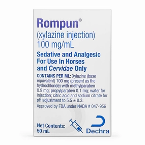 Rx Rompun (xylazine) Injection for Horses, 100 mg/mL x 50 mL