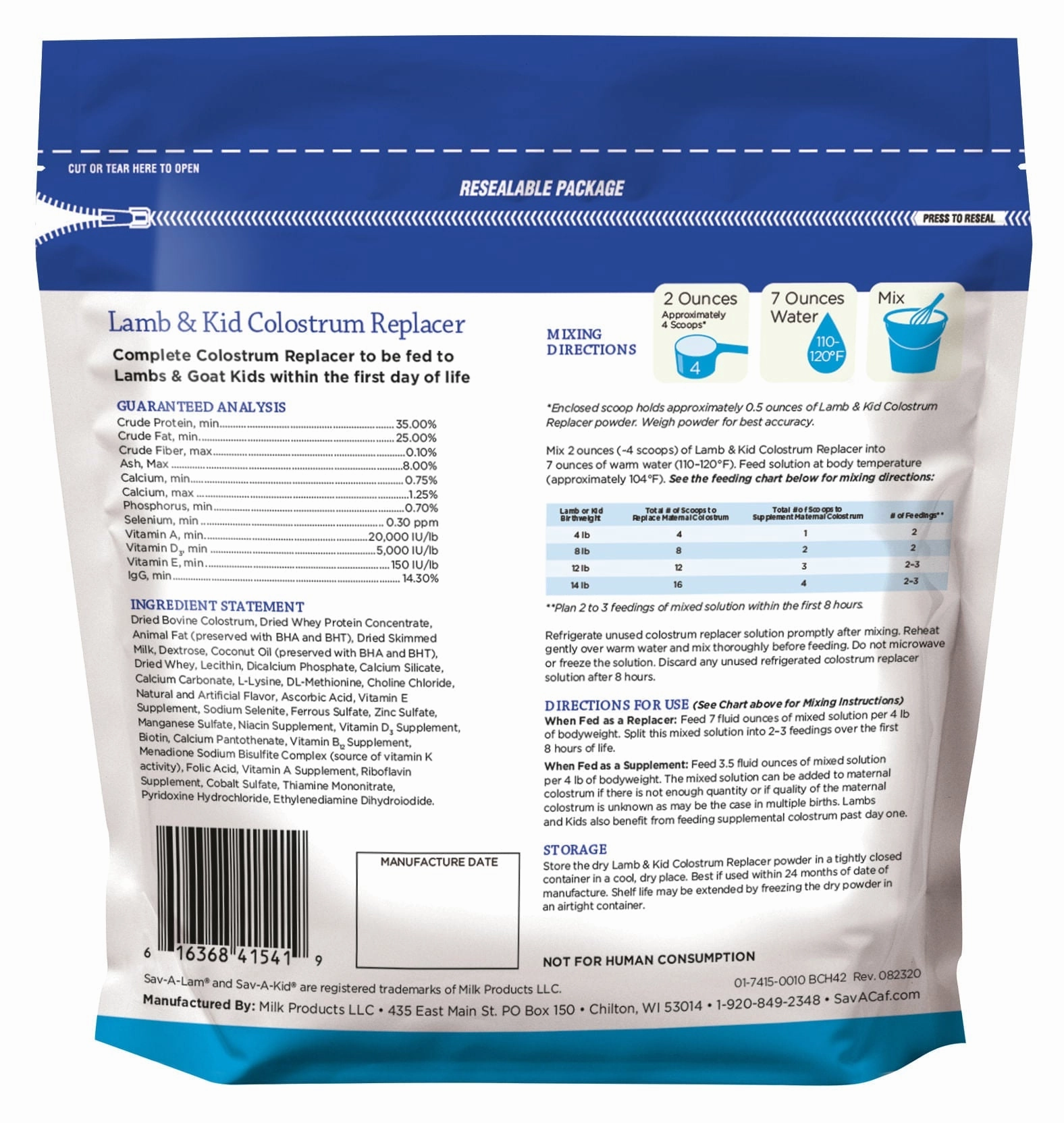 Sav-A-Lam & Kid Colostrum Replacer, 10 oz