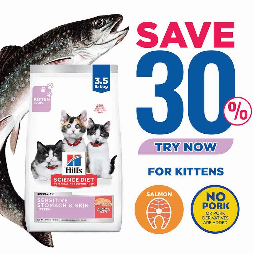 Science Diet Kitten Sensitive Stomach & Skin Salmon & Brown Rice Dry Cat Food 3.5lb