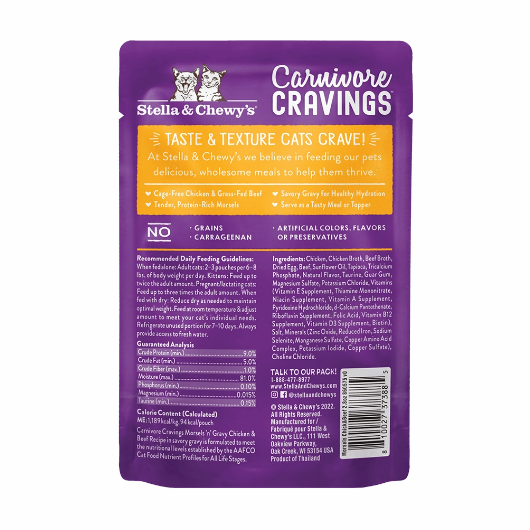 Stella & Chewy's Carnivore Cravings Chicken & Beef Morsels and Gravy Recipe Wet Cat Food