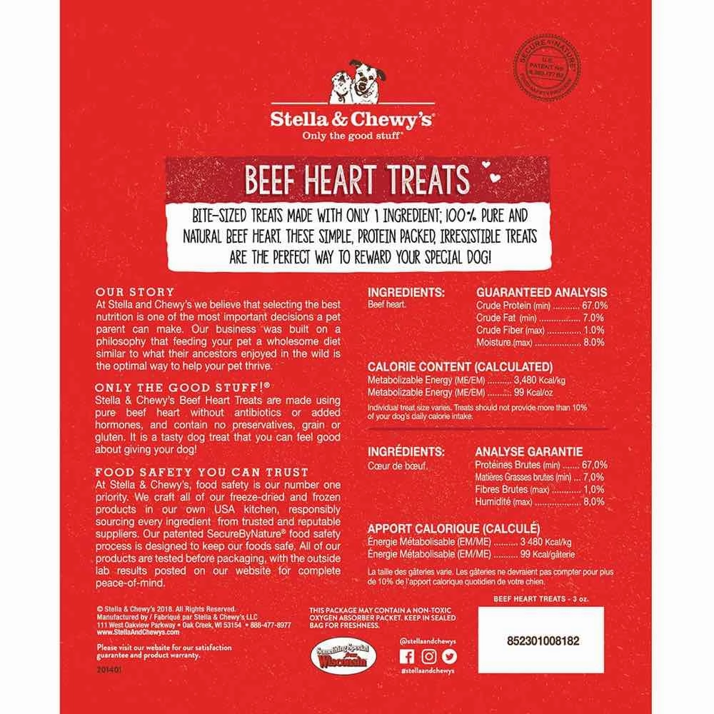 Stella & Chewys Beef Heart Single Ingredient Grain-Free Freeze-Dried Dog Treats 3oz