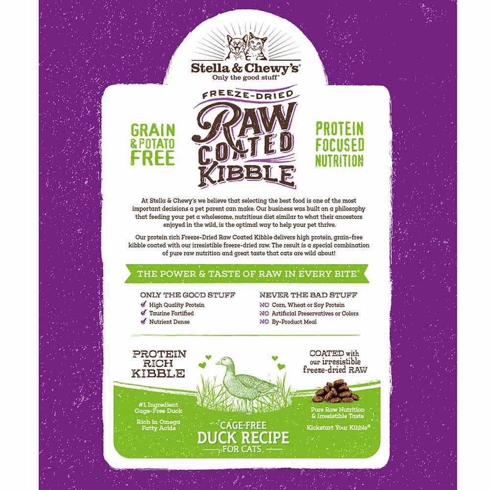 Stella & Chewys Freeze-Dried Raw Coated Kibble Cage-Free Duck Grain-Free Dry Cat Food 5lb