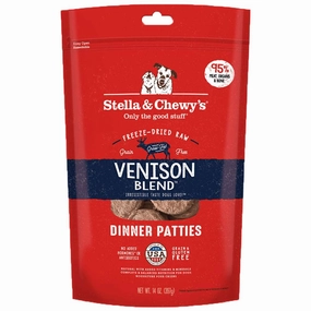 Stella & Chewys Venison Blend Dinner Patties Grain-Free Freeze-Dried Raw Dog Food 14oz