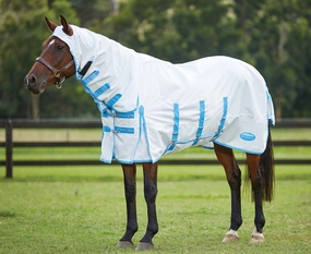 Sweet Itch Shield Combo Neck Horse Fly Sheet, White/Blue