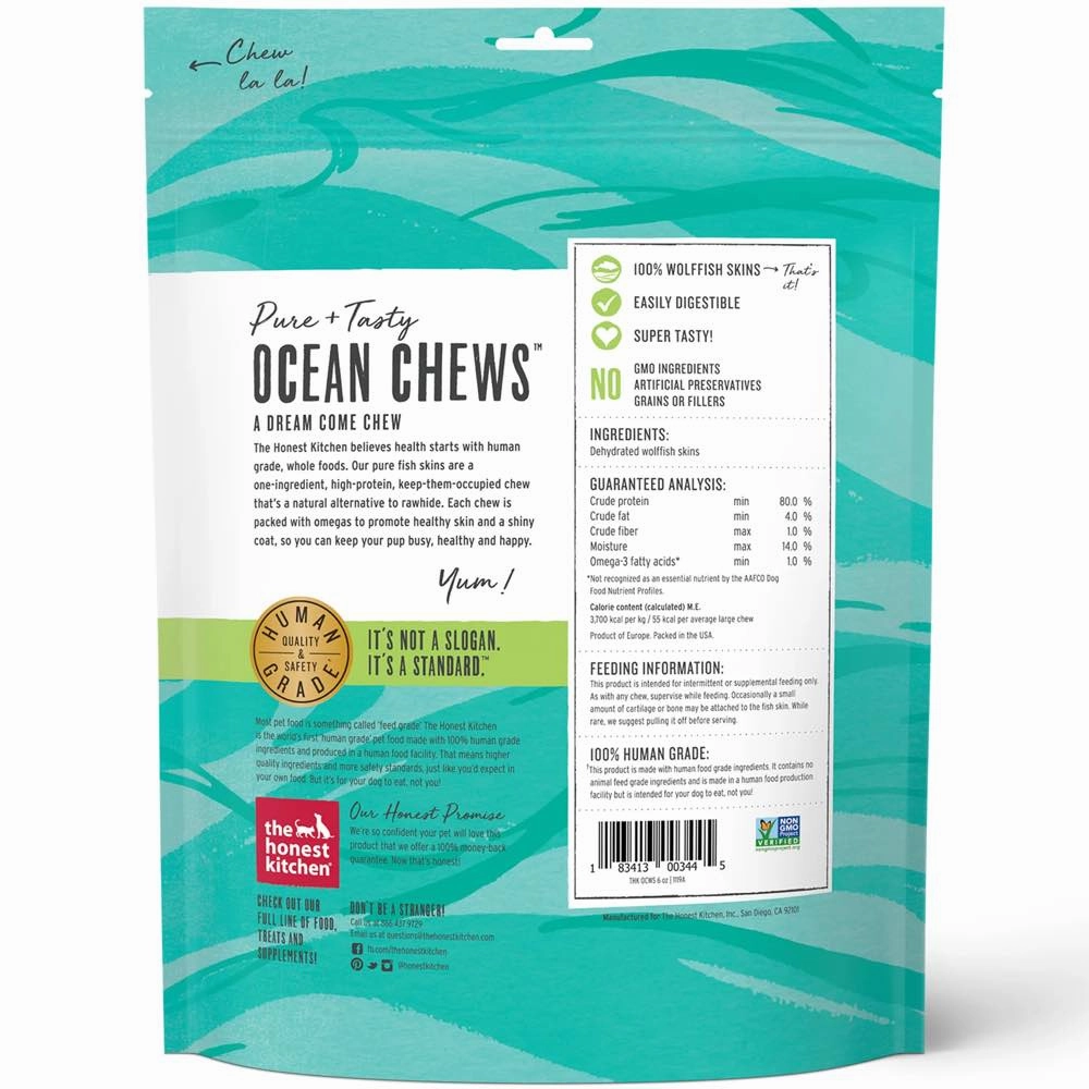 The Honest Kitchen Ocean Chews Hearty Wolffish Skins Grain-Free Dog Treats 3.25oz
