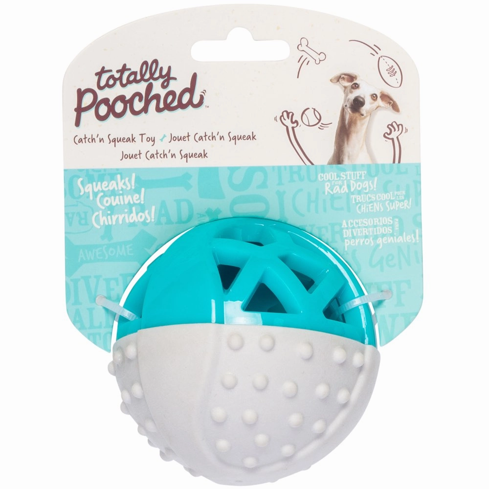 Totally Pooched Catch'n Squeak Rubber Ball Dog Toy (Teal)
