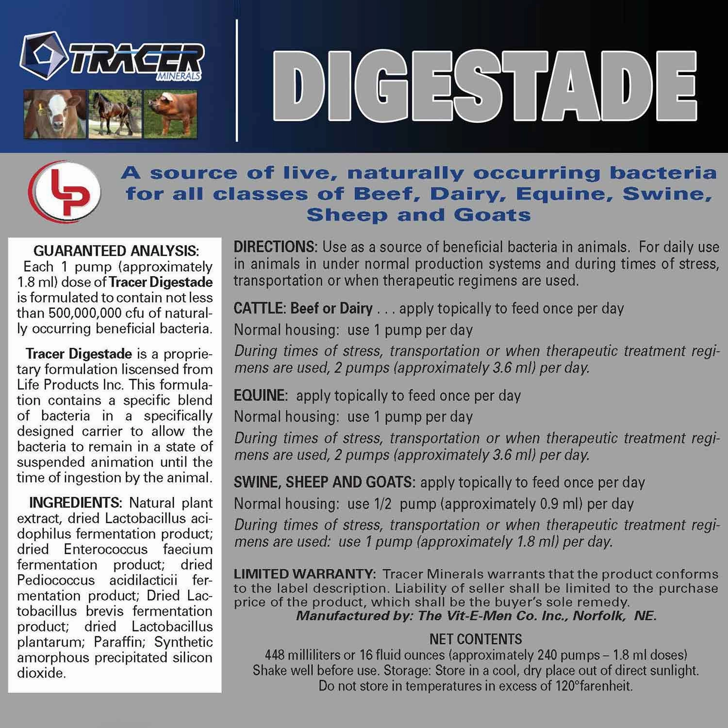 Tracer Digestade Liquid Digestive Supplement for Horses & Livestock