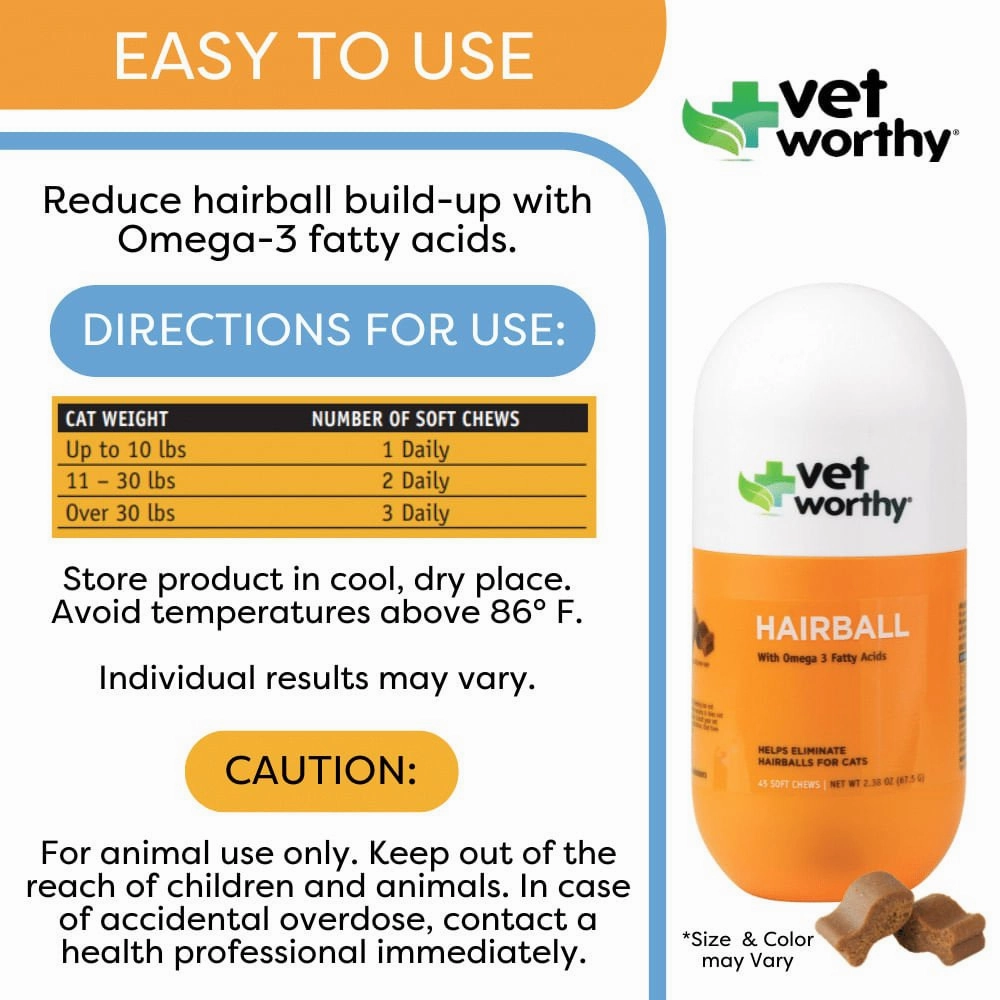 Vet Worthy Hairball Soft Chew Aid for Cats, 45 ct