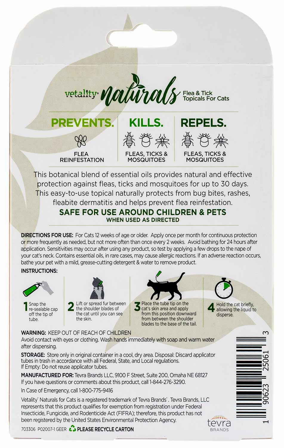 Vetality Naturals Flea & Tick Topicals for Cats, 3-pk