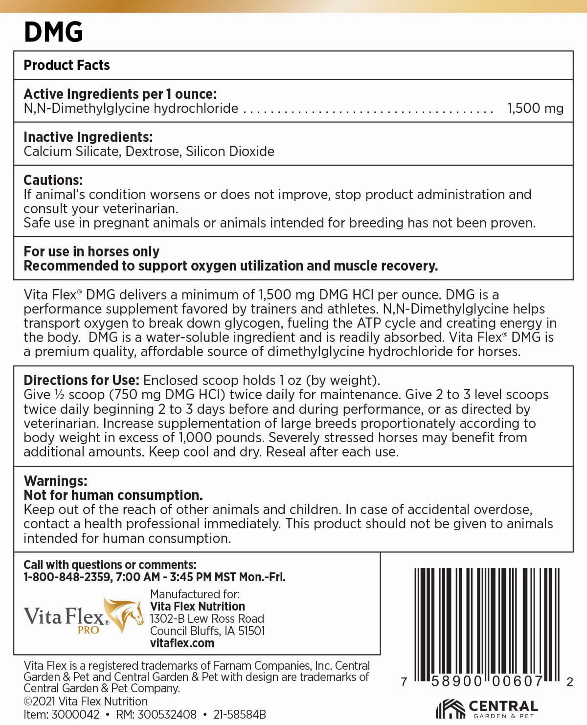 Vita Flex DMG 1500 Horse Supplement, 80 Day Supply