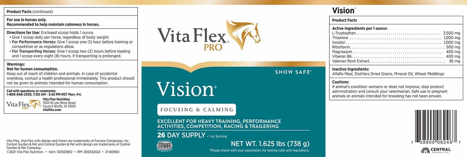Vita Flex Vision Focusing and Calming Supplement for Horses, 1.625 Pounds