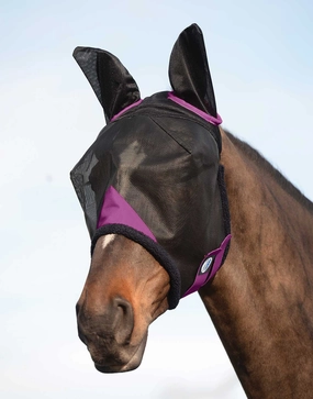 Weatherbeeta ComFITec Durable Mesh Horse Fly Mask with Ears, Black/Purple