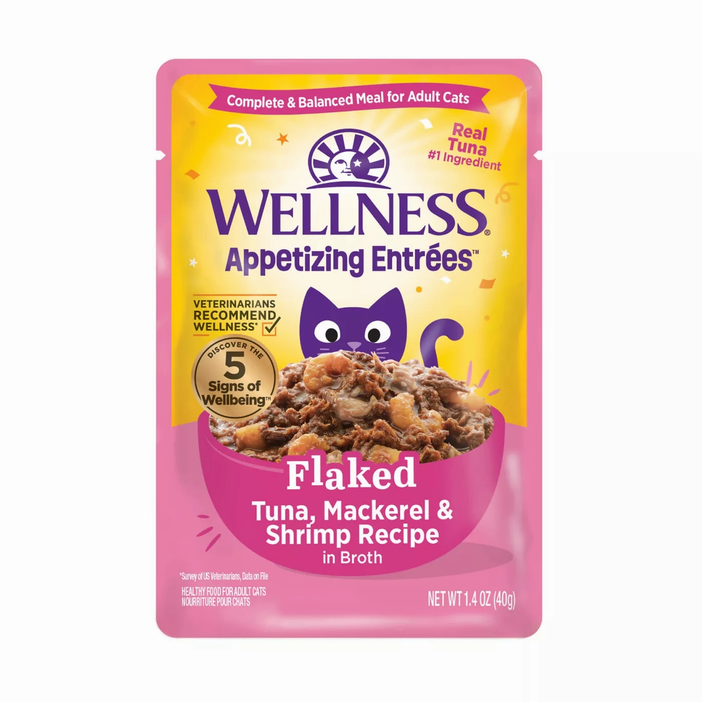 Wellness Appetizing Entrees Flaked Tuna, Mackerel & Shrimp Wet Cat Food Pouch