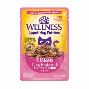 Wellness Appetizing Entrees Flaked Tuna, Mackerel & Shrimp Wet Cat Food Pouch