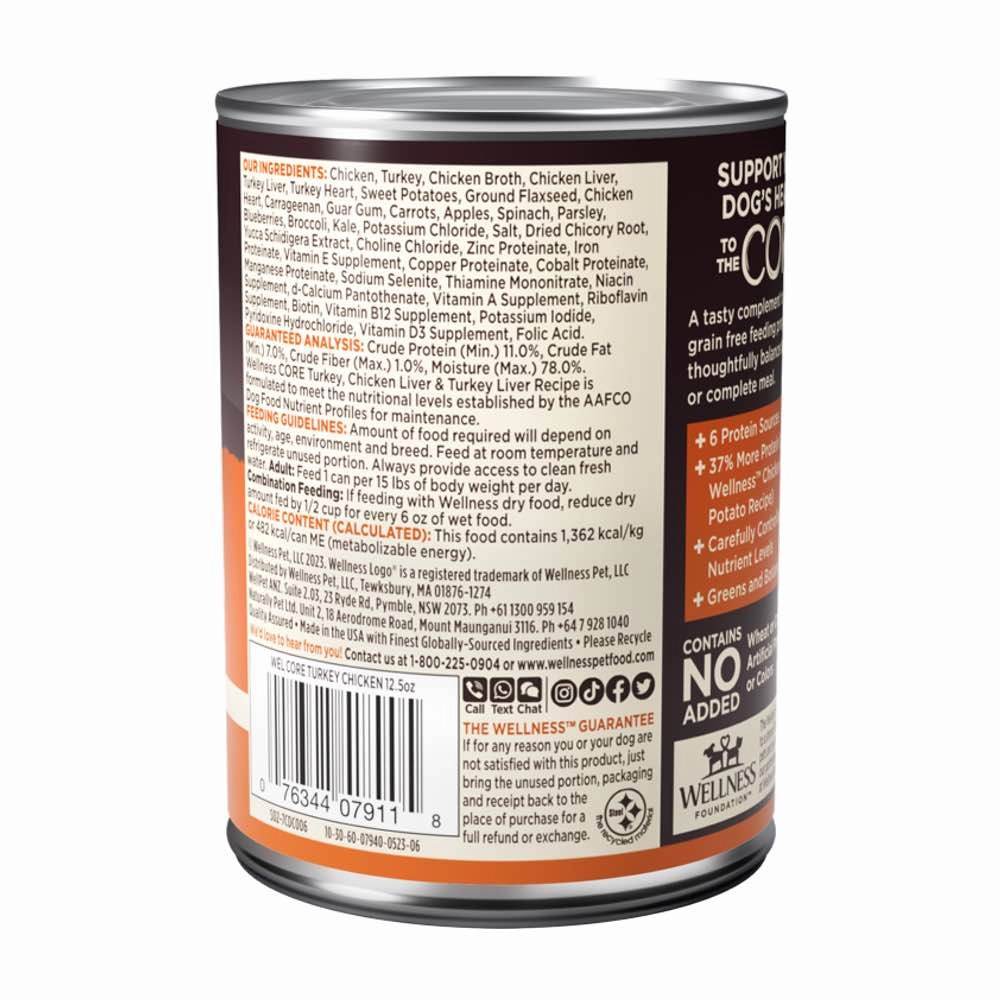 Wellness CORE Grain-Free Turkey, Chicken Liver & Turkey Liver Canned Dog Food 354g