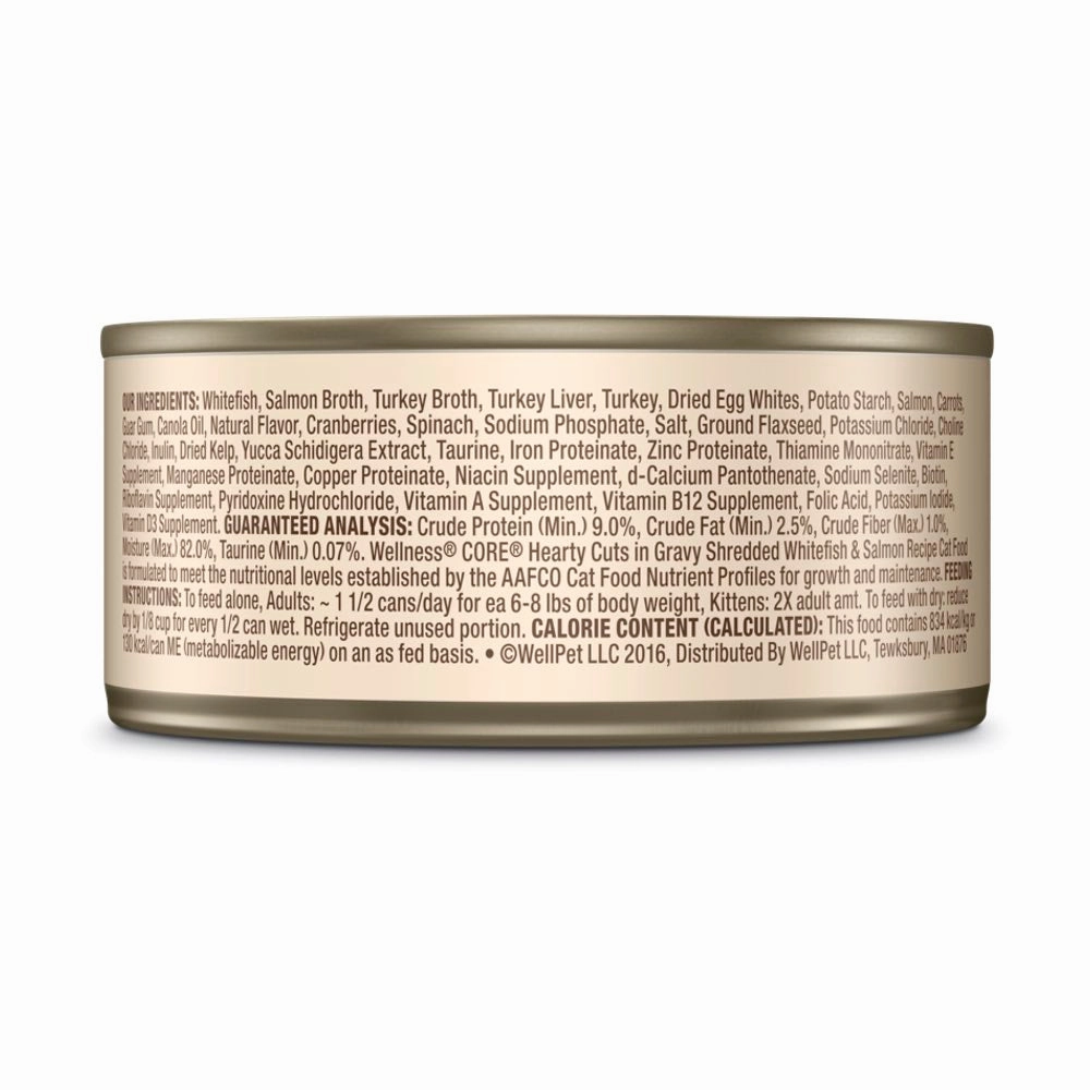 Wellness CORE Hearty Cuts Shredded Whitefish & Salmon Grain-Free Canned Cat Food 156g