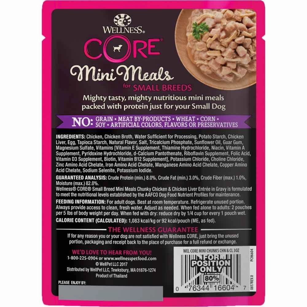 Wellness CORE Mini Meals Chunky Chicken & Chicken Liver Entree In Gravy Grain-Free Pouch Dog Food 3oz