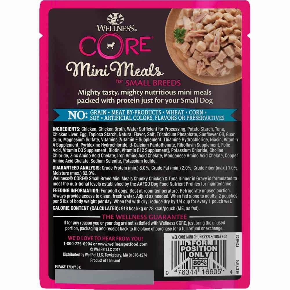 Wellness CORE Mini Meals Chunky Chicken & Tuna Dinner In Gravy Grain-Free Pouch Dog Food 3oz