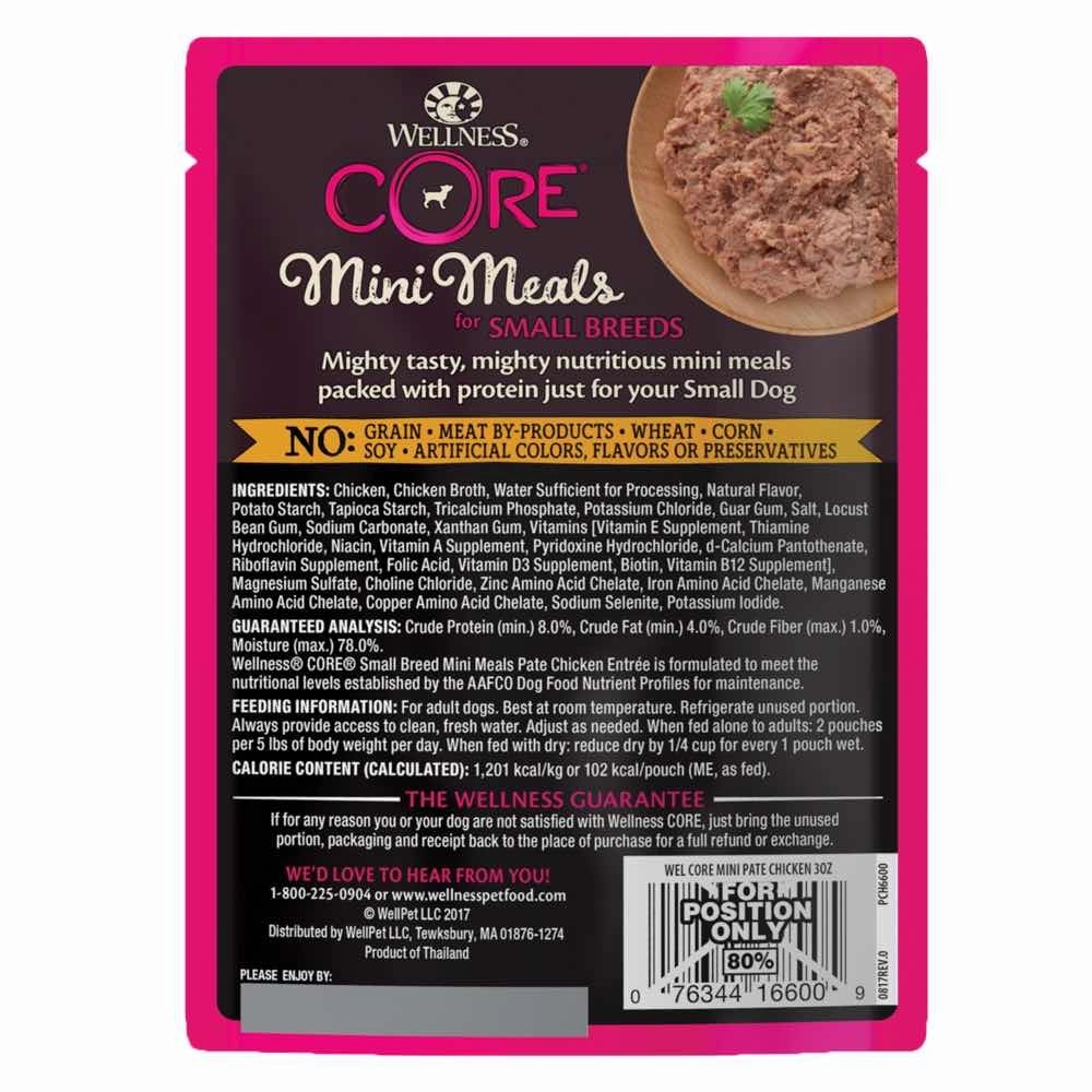 Wellness CORE Mini Meals Pate Chicken Entree Grain-Free Pouch Dog Food 3oz