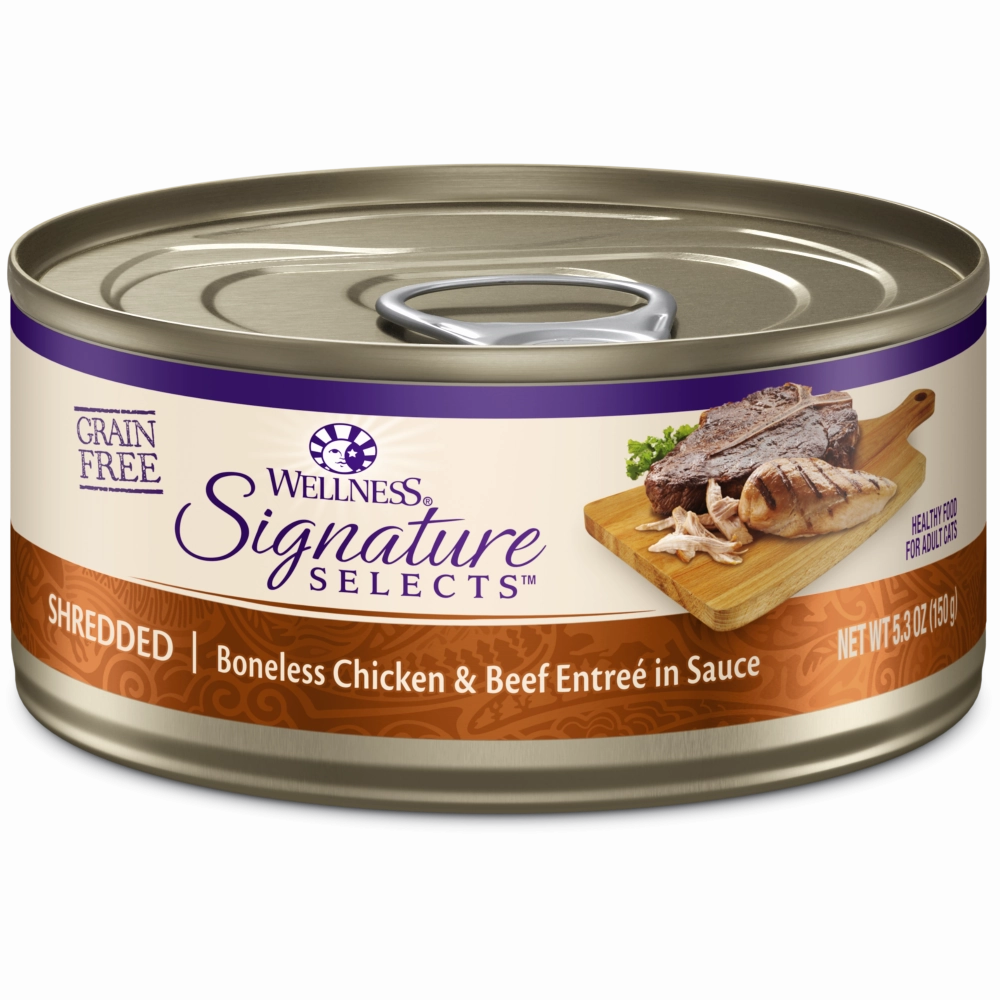 Wellness CORE Signature Selects Grain Free Canned Cat Food, Shredded Chicken & Beef Entree in Sauce