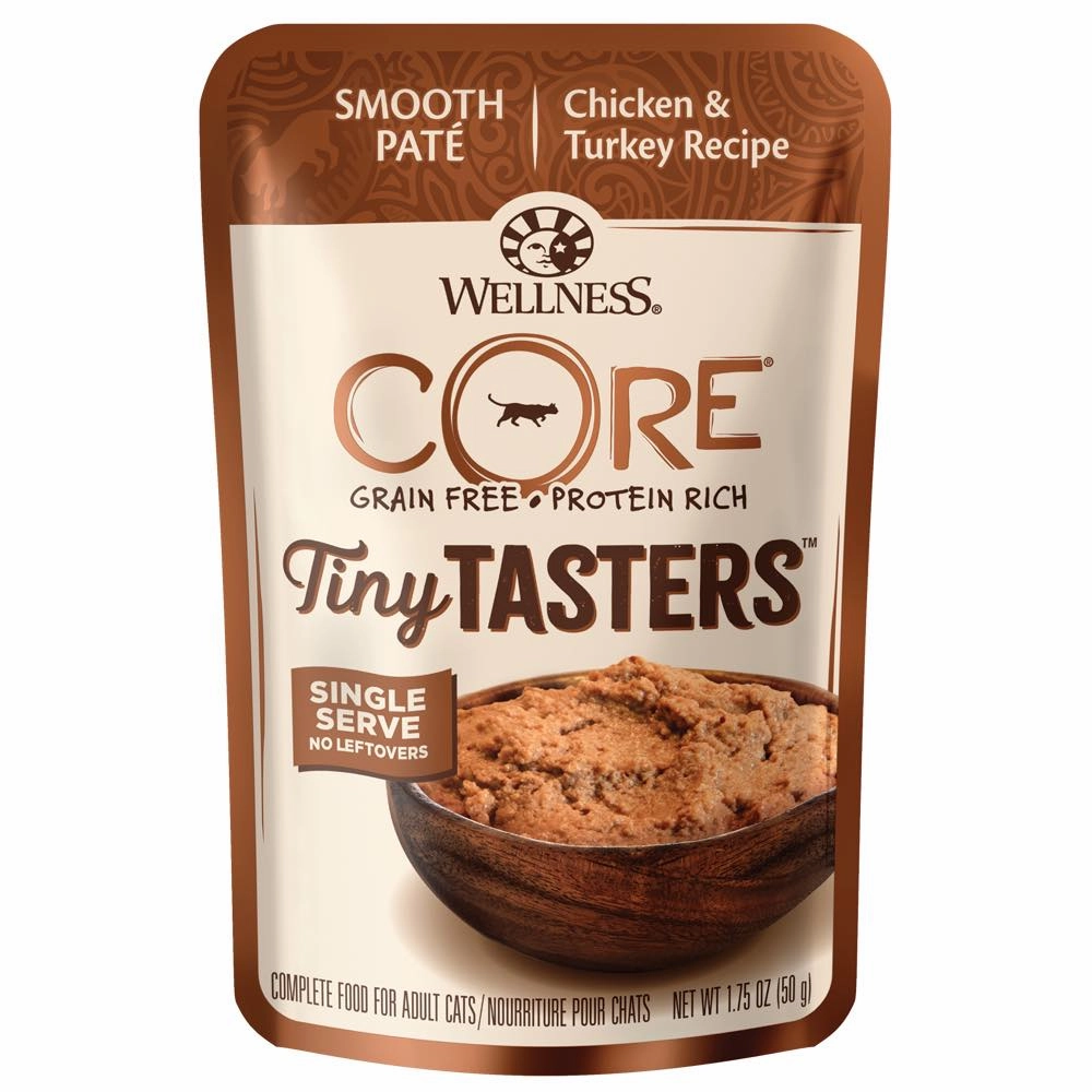 Wellness CORE Tiny Tasters Chicken & Turkey Pate Grain-Free Adult Pouch Cat Food 1.75oz