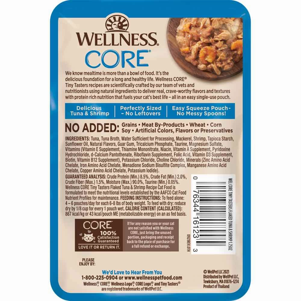 Wellness CORE Tiny Tasters Tuna & Shrimp Flaked Grain-Free Adult Pouch Cat Food 1.75oz