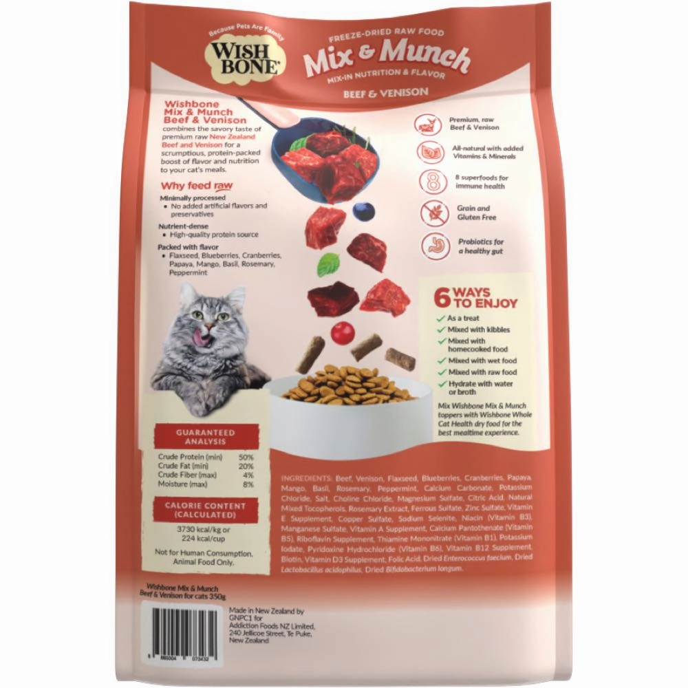 Wishbone Mix & Munch Beef & Venison Grain-Free Freeze-Dried Raw Food Cat Food Topper 350g