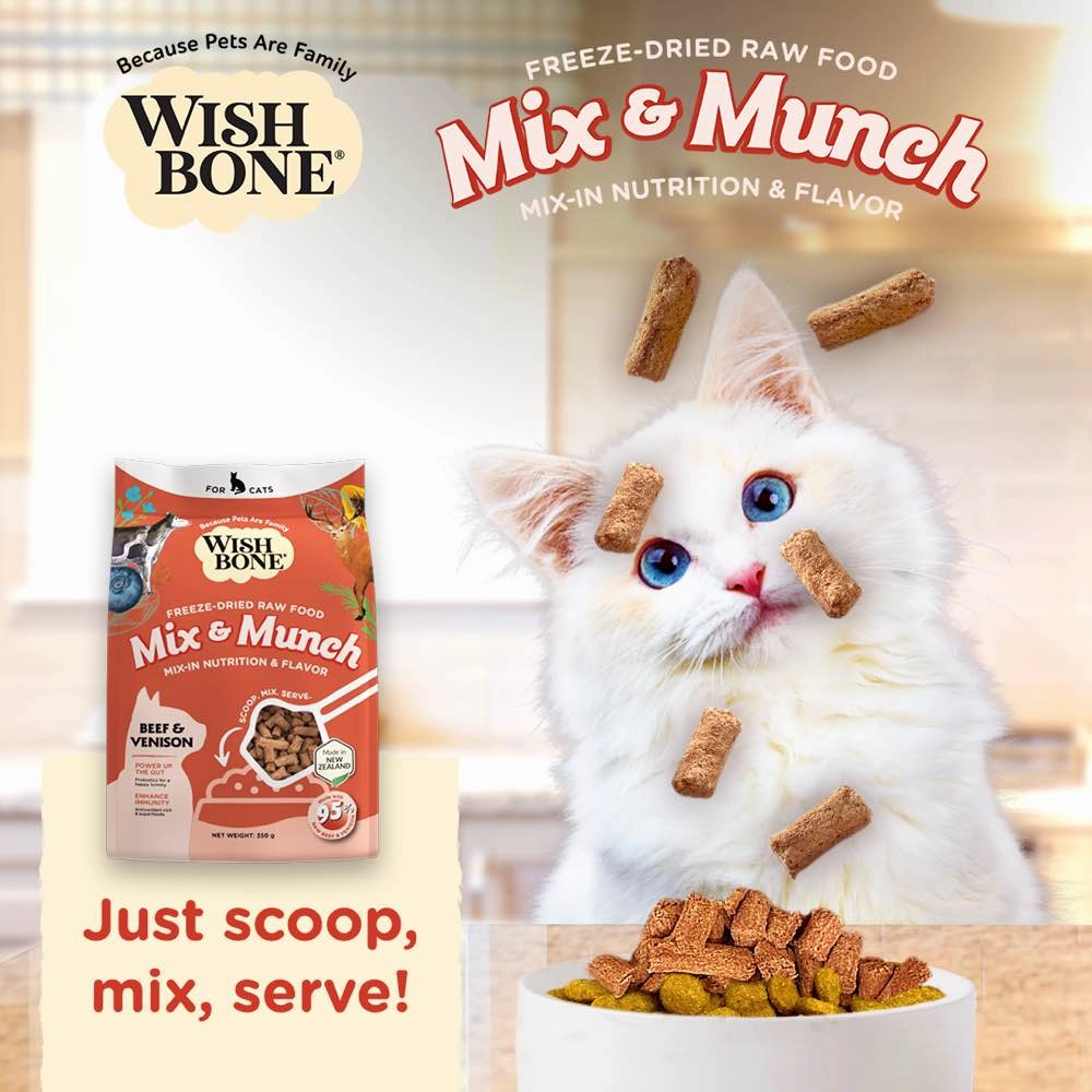 Wishbone Mix & Munch Beef & Venison Grain-Free Freeze-Dried Raw Food Cat Food Topper 350g