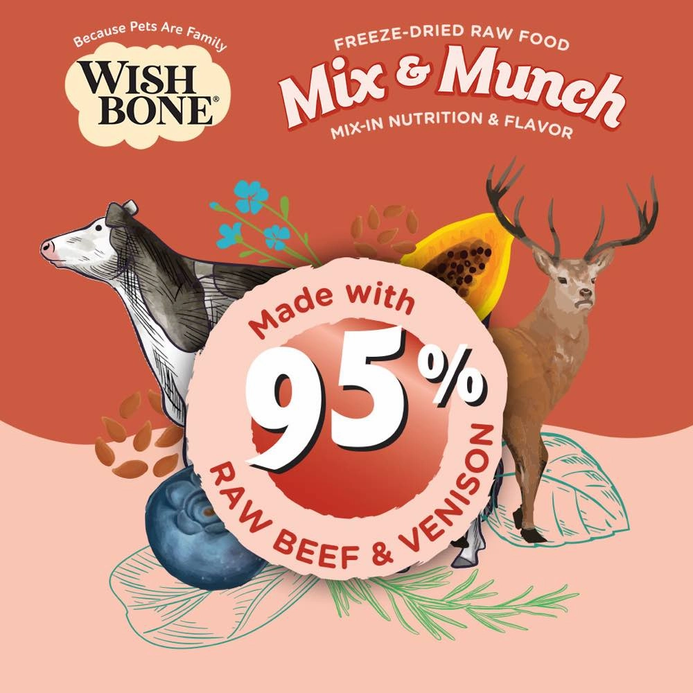 Wishbone Mix & Munch Beef & Venison Grain-Free Freeze-Dried Raw Food Cat Food Topper 350g