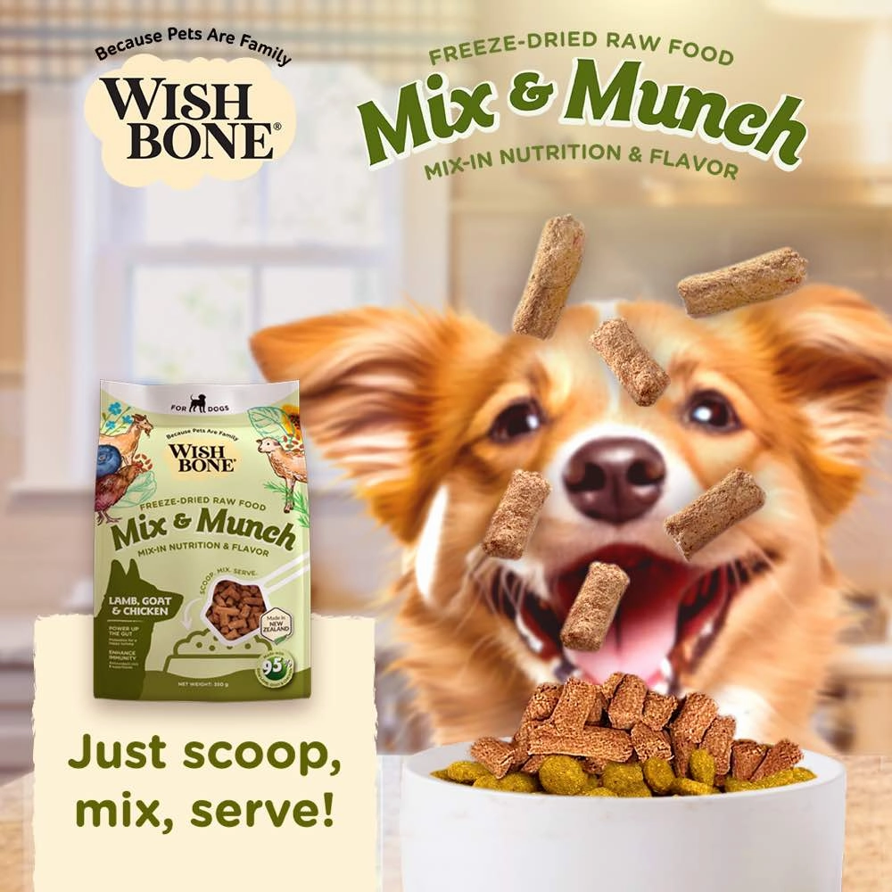 Wishbone Mix & Munch Lamb, Goat & Chicken Grain-Free Freeze-Dried Raw Food Dog Food Topper 350g
