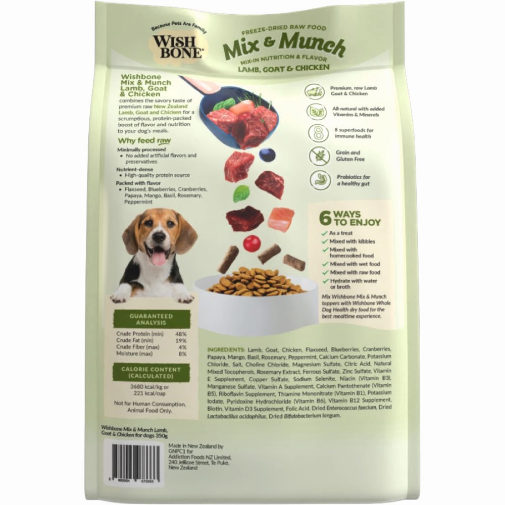Wishbone Mix & Munch Lamb, Goat & Chicken Grain-Free Freeze-Dried Raw Food Dog Food Topper 350g
