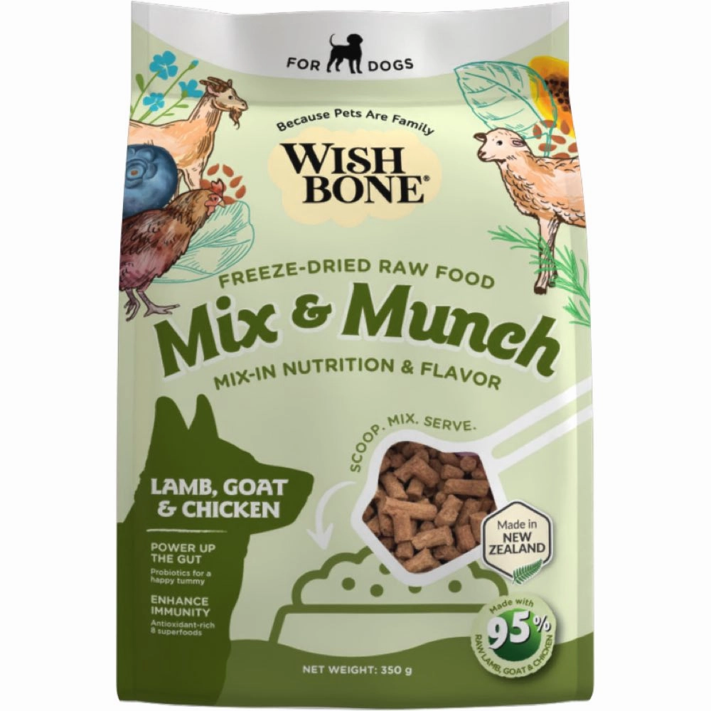 Wishbone Mix & Munch Lamb, Goat & Chicken Grain-Free Freeze-Dried Raw Food Dog Food Topper 350g